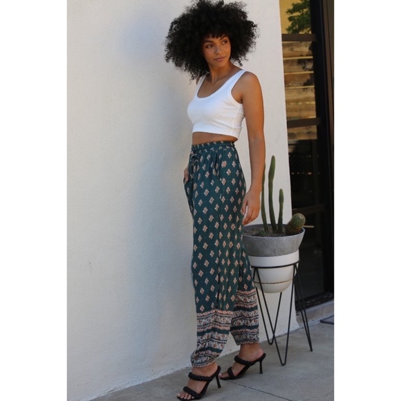 ANGIE Dark Green Boho Print Joggers - Picture 5 of 8